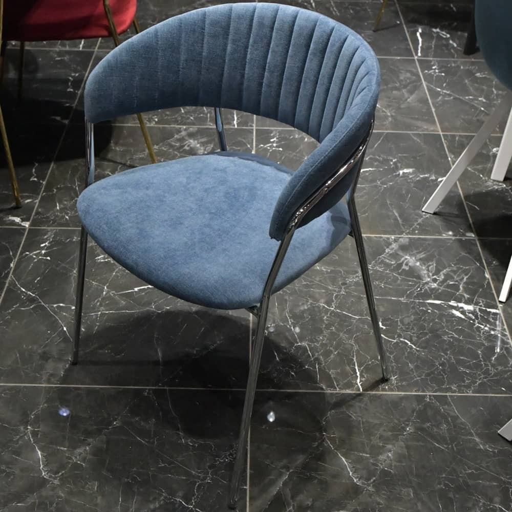 Стул Turin синий вельвет с хромированными ножками