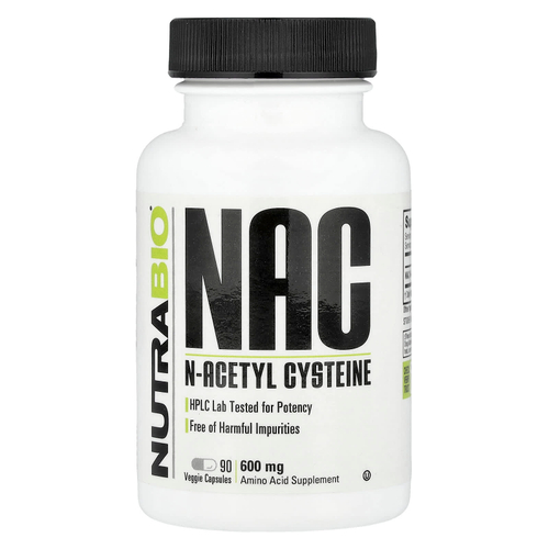 NutraBio, NAC, 600 мг, 90 растительных капсул