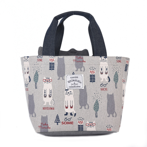 Сумка тоут NEKOMARUKE "BUTTER KEKS", серый шёлк, 23-6515-1, KUSUGURU