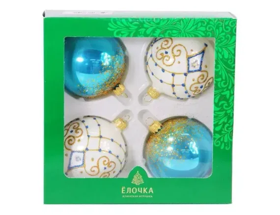 С1790/2 Набор стеклянных шаров Тайна 4 шт., 75 мм., голубой, Ёлочка