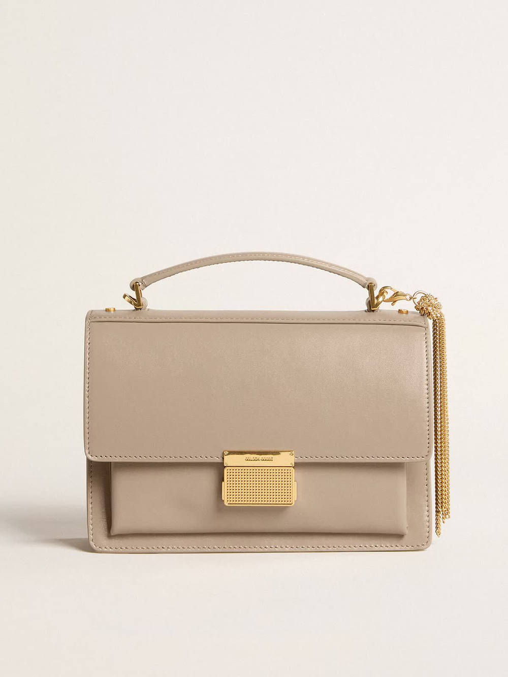 Venezia Bag in beige boarded leather with gold details