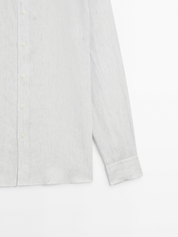 Massimo Dutti Рубашка классического кроя из 100% льна в полоску, небесно-голубой