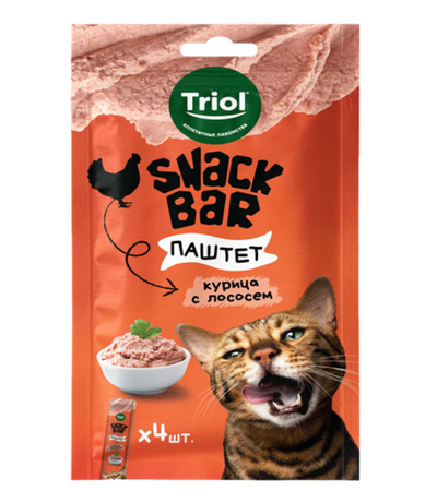Лакомство для кошек "Паштет из курицы с лососем", 40г, серия SNACK BAR, Triol