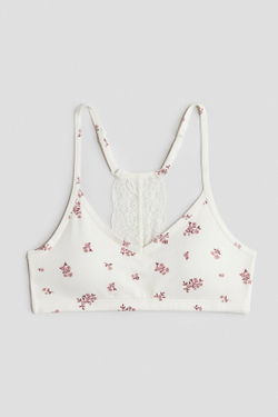 H&M Укороченный топ с кружевом и принтом, белый
