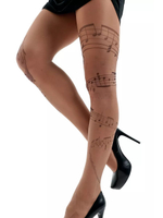 Колготки с принтом в виде нот (Размер: S-M-L) (Цвет: бежевый)