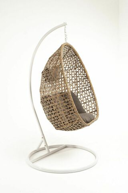 "Флоренция" подвесное кресло-кокон из искусственного ротанга, цвет соломенный с серо-коричневой подушкой