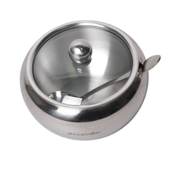 Сахарница 460 мл. из нержавеющей стали Kamille KM-7002 с ложечкой и крышкой