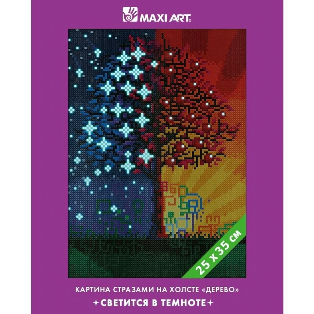 Картина стразами на холсте, светится в темноте"Дерево" 25х35см (Maxiart)