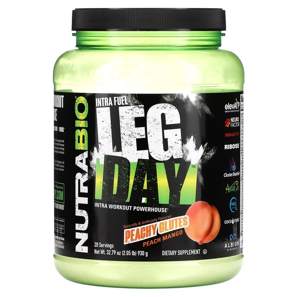 NutraBio, Intra Fuel Leg Day ™, персиковые ягодицы, персик и манго, 930 г (2,05 фунта)