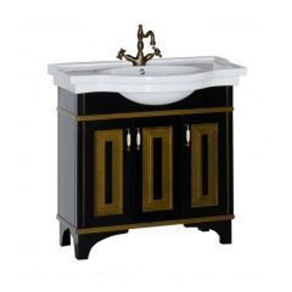 Тумба с раковиной Aquanet Валенса 90 черный краколет/золото