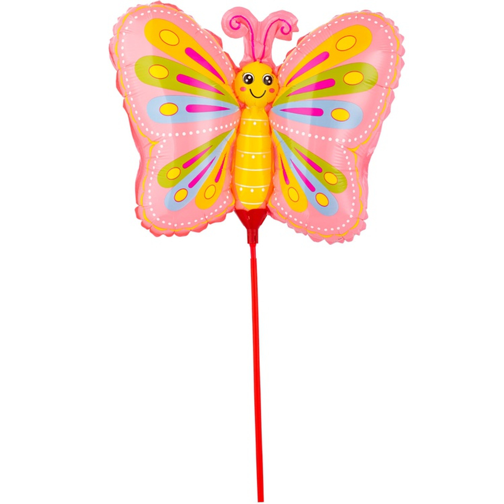 Шар Фольгированный Бабочка розовая на палочке (Розовый)