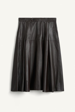 ZARA КОЖАНАЯ ЮБКА МИДИ, ШОКОЛАДНЫЙ