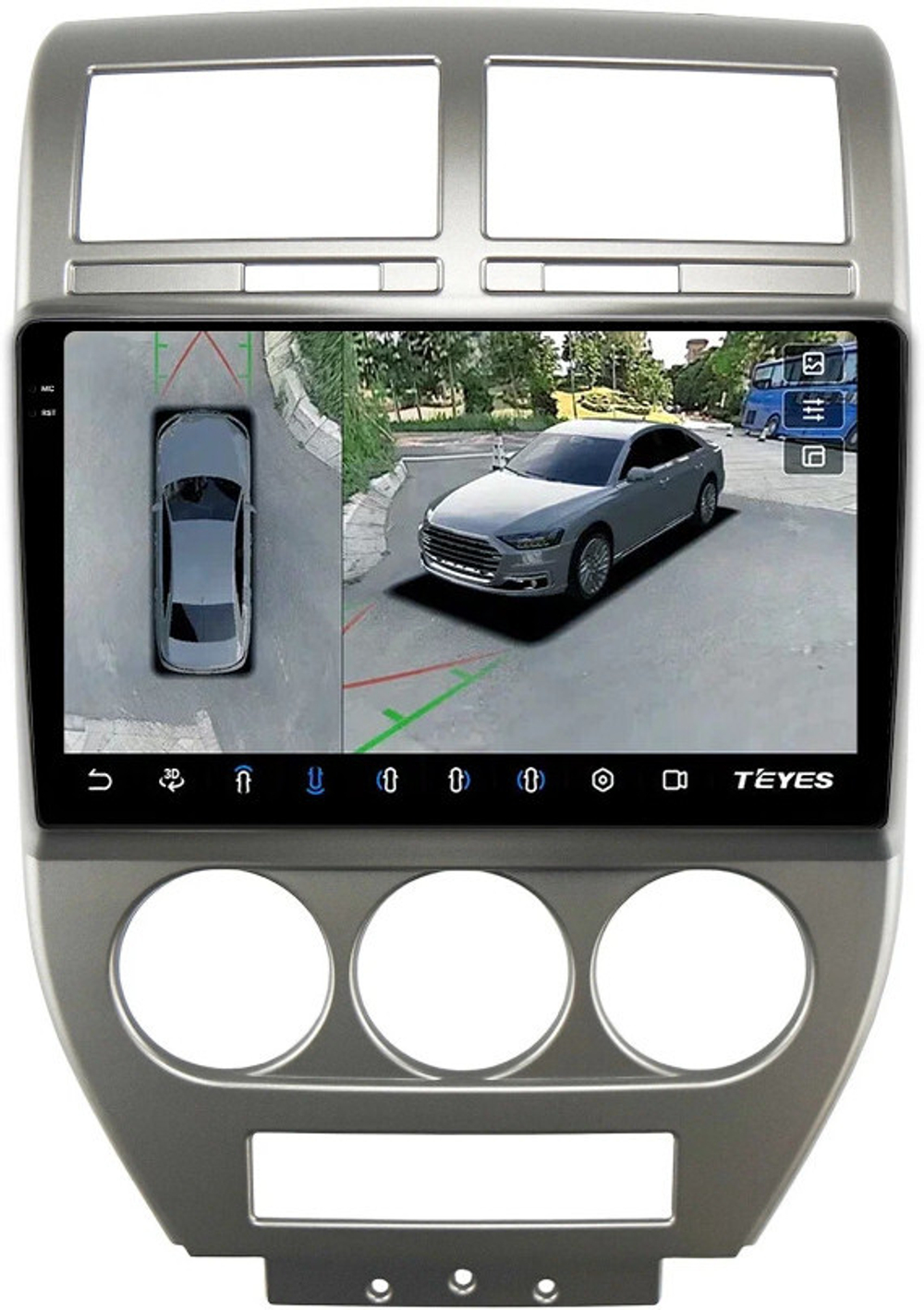 Магнитола для Jeep Compass 2006-2010 - Teyes CC3-2K-360 на Android 10, 2K QLED, 6Гб+128Гб, CarPlay, 4G SIM-слот, 4 камеры в комплекте