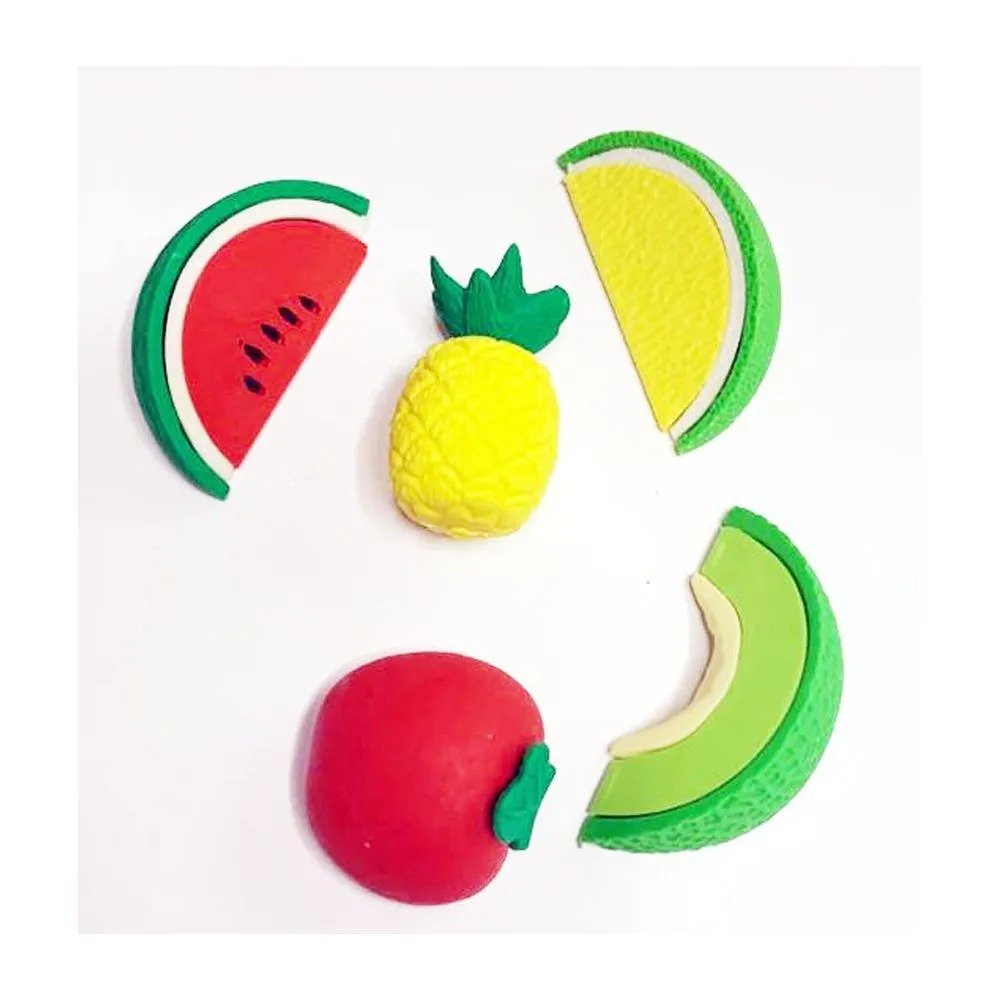 Набор ластиков фигурных в виде еды, 4-6 шт, длина каждого 3-5 см, в контейнере, Qihao, мягкие цветные, школьные стерки для детей
