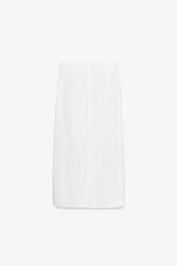 ZARA ЮБКА МИДИ АСИММЕТРИЧНОГО КРОЯ — ZW COLLECTION, ЖЕЛТОВАТО-БЕЛЫЙ