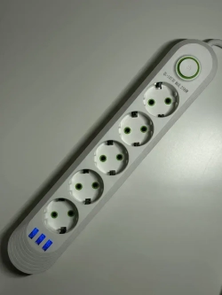 Гибридный удлинитель сетевой фильтр 5 розеток, гибридный пилот, удлинитель, разветвитель, 3 USB, длина провода 5 метров, белый