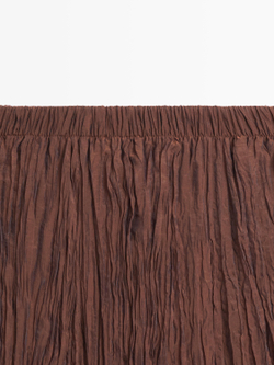 Massimo Dutti Плиссированная юбка-миди из органзы, карамельный