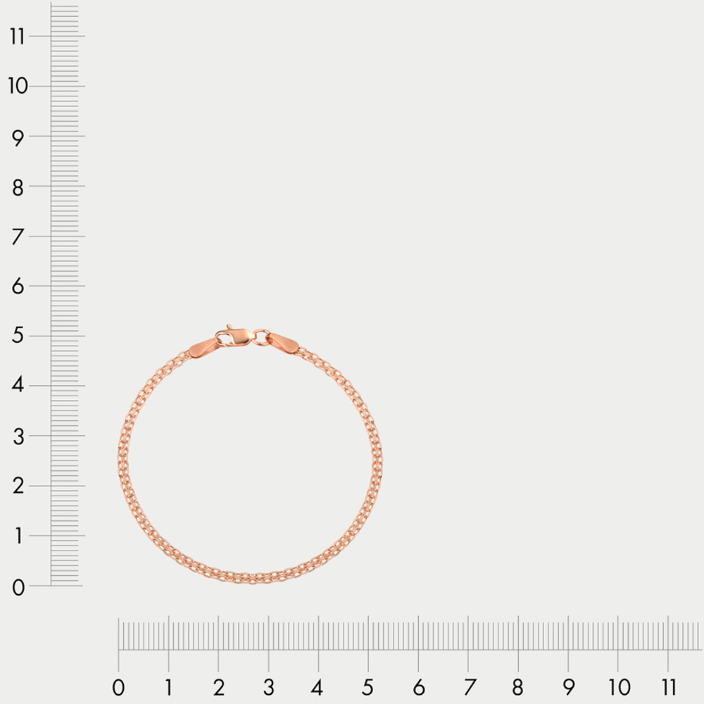 Браслет полновесный цепной из розового золота 585 пробы с плетением "Бисмарк" без вставок (арт. НБ 12-040 0.35)