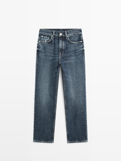 Massimo Dutti Прямые джинсы с высокой талией, средне-синий