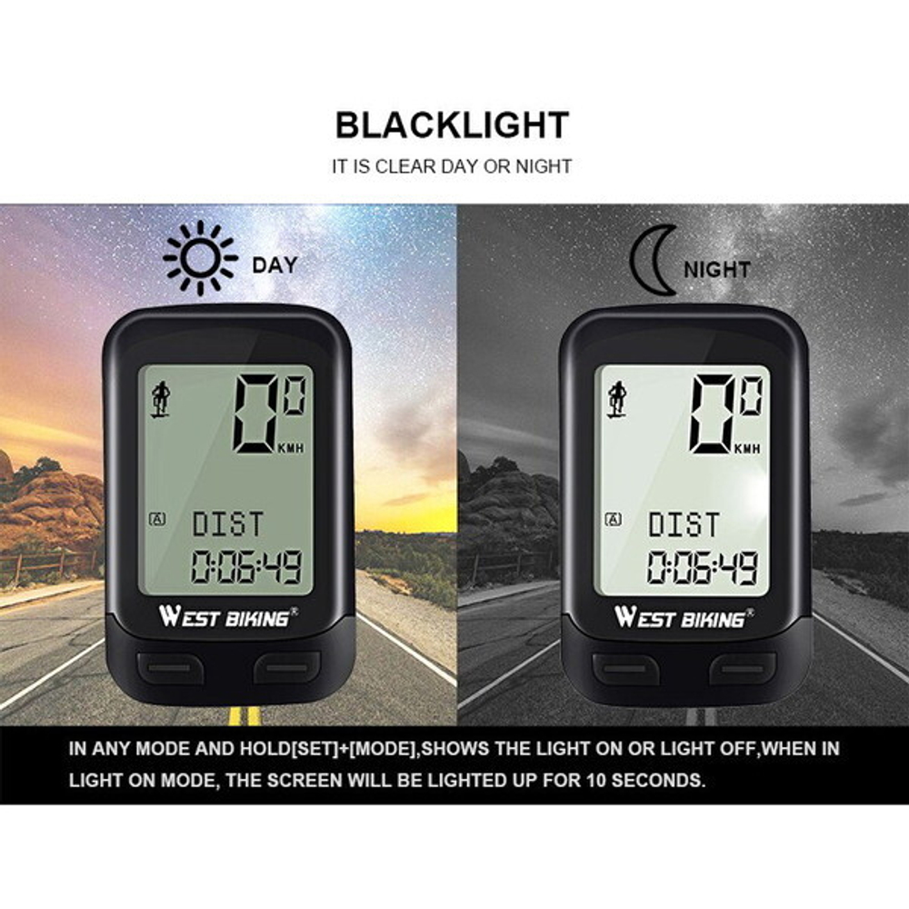 Велокомпьютер беспроводной West Biking YP0702034, 13 функций