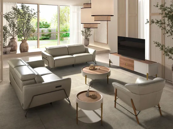 2-местный диван с реклайнером из песочной кожи, модель 6276