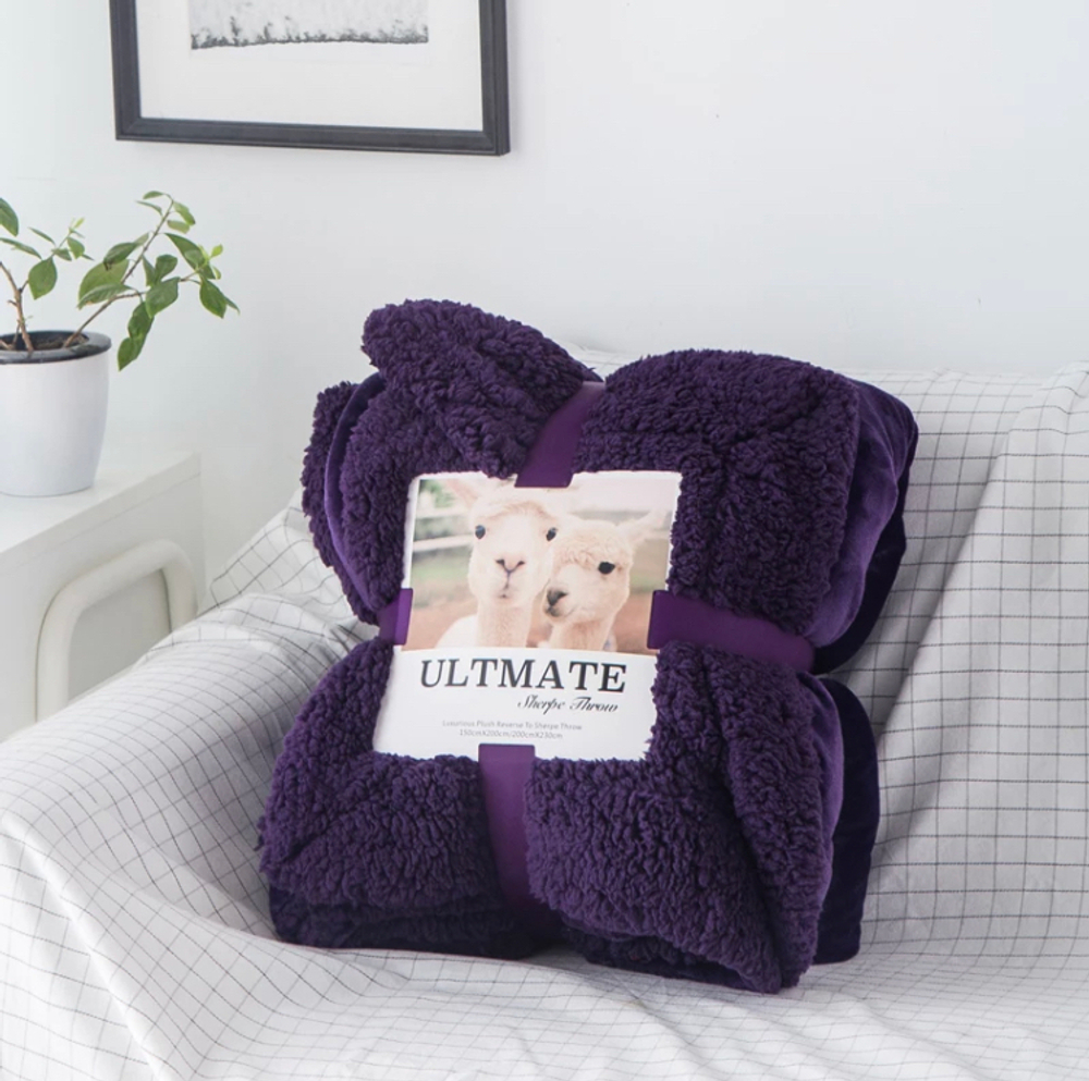 Плед двуспалка Фиолетовый Барашка Велюр-Плюш 200х220