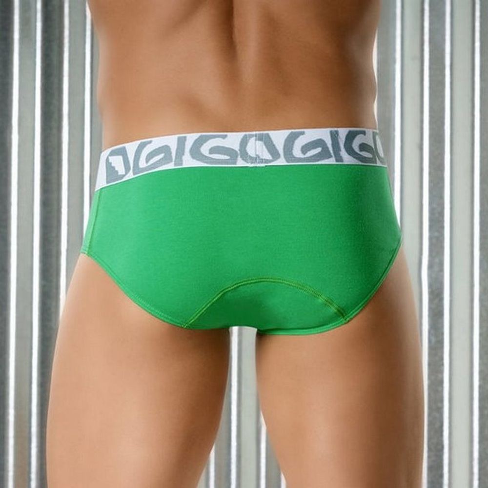 Мужские трусы брифы зеленые с белой резинкой Gigo Traditional Green White