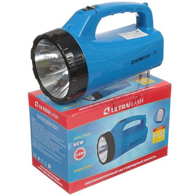 Фонарь ручной, встр акк, Ultraflash, 3818SM, зар от сет220В, пластик, син, 12889