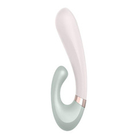 Зелёно-розовый вибратор-кролик 20см с функцией нагрева Satisfyer Heat Wave