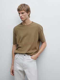 Massimo Dutti Хлопковая футболка-поло с короткими рукавами, масляно-зеленый