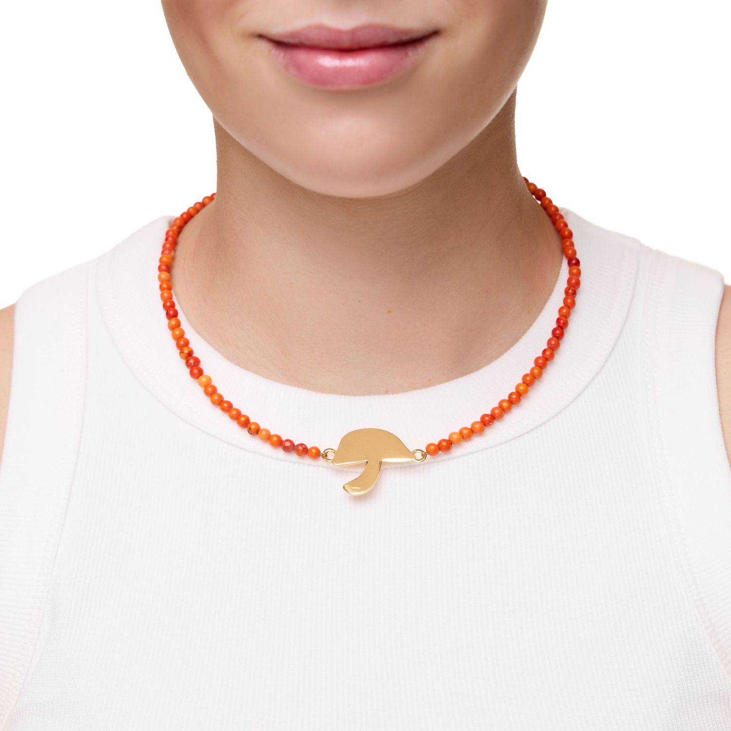Колье Gold Plated Mushroom Charm Beaded Necklace