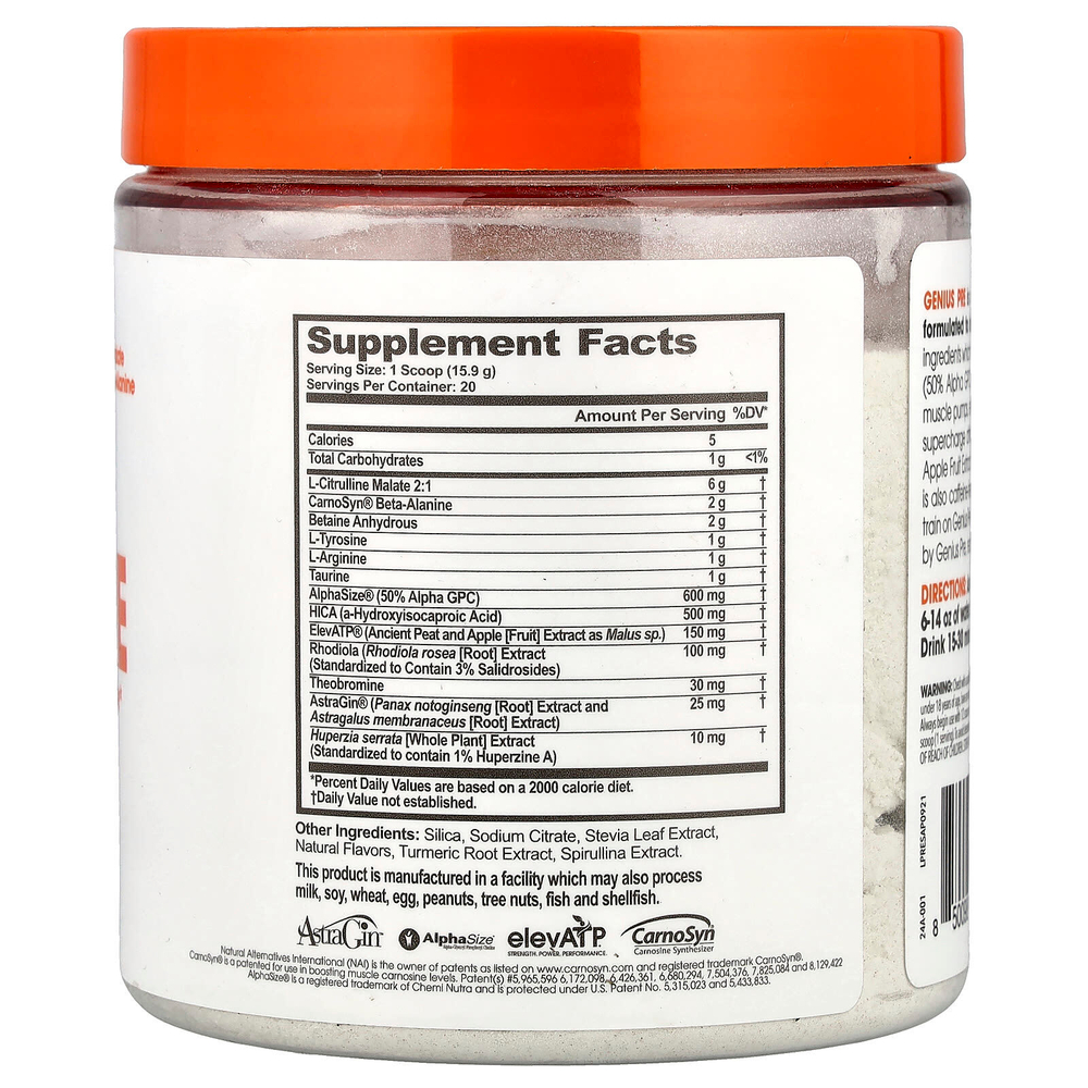 The Genius Brand, Genius Pre, кислое яблоко, 315 г (11,11 унции)