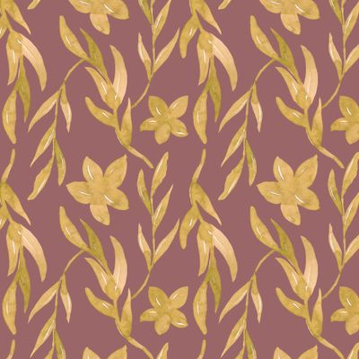 Желтый растительный узор на бордовом