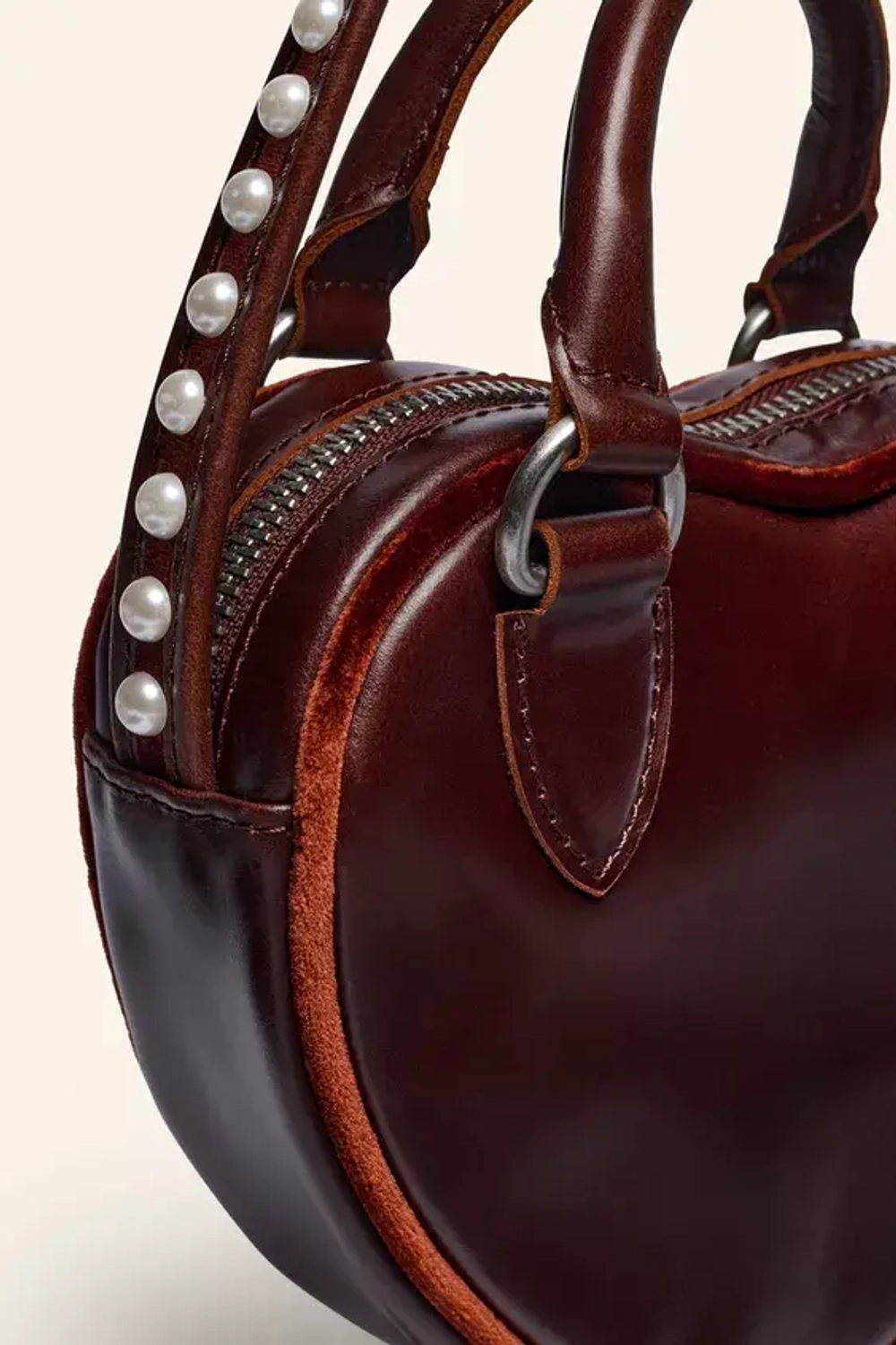 ZARA КОЖАНАЯ СУМКА ЧЕРЕЗ ПЛЕЧО С ЖЕМЧУГОМ В ФОРМЕ СЕРДЦА - LIMITED EDITION, КОРИЧНЕВЫЙ