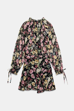 ZARA МИНИ-ПЛАТЬЕ С ЦВЕТОЧНЫМ ПРИНТОМ, РАЗНОЦВЕТНЫЙ