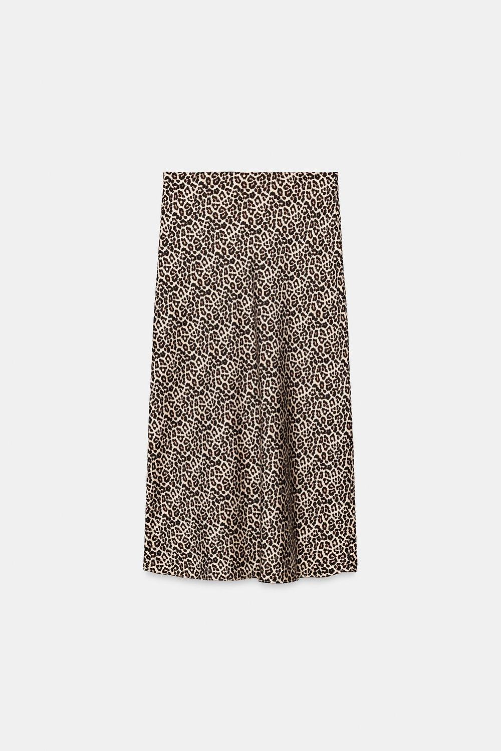 ZARA АТЛАСНАЯ ЮБКА МИДИ С АНИМАЛИСТИЧЕСКИМ ПРИНТОМ, ЛЕОПАРДОВЫЙ/НЕЖНО-КОРИЧНЕВЫЙ