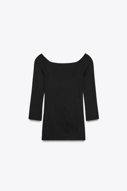 ZARA ФУТБОЛКА С ВЫРЕЗОМ «ЛОДОЧКА», ЧЕРНЫЙ