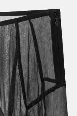 ZARA АСИММЕТРИЧНАЯ ЮБКА ИЗ ЖОРЖЕТА С КРУЖЕВОМ, ЧЕРНЫЙ