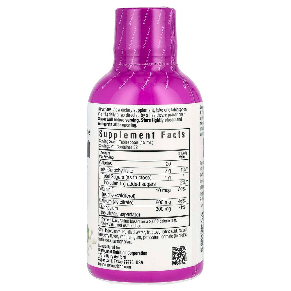 Bluebonnet Nutrition, жидкая добавка с цитратом кальция и магния и витамином D3, вкус голубики, 473 мл (16 жидк. унций)