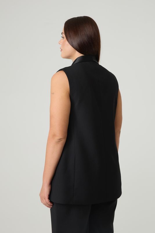 Жилет удлиненный с воротником шалька из атласа, черный