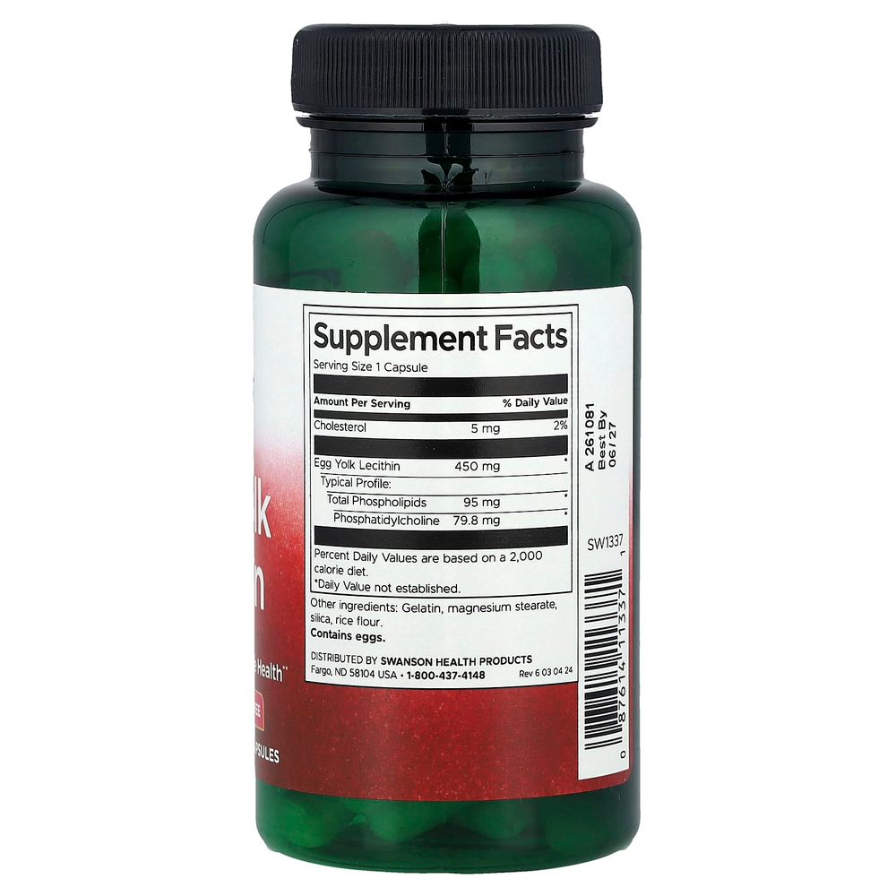 Swanson, Лецитин яичного желтка, 450 мг, 60 капсул