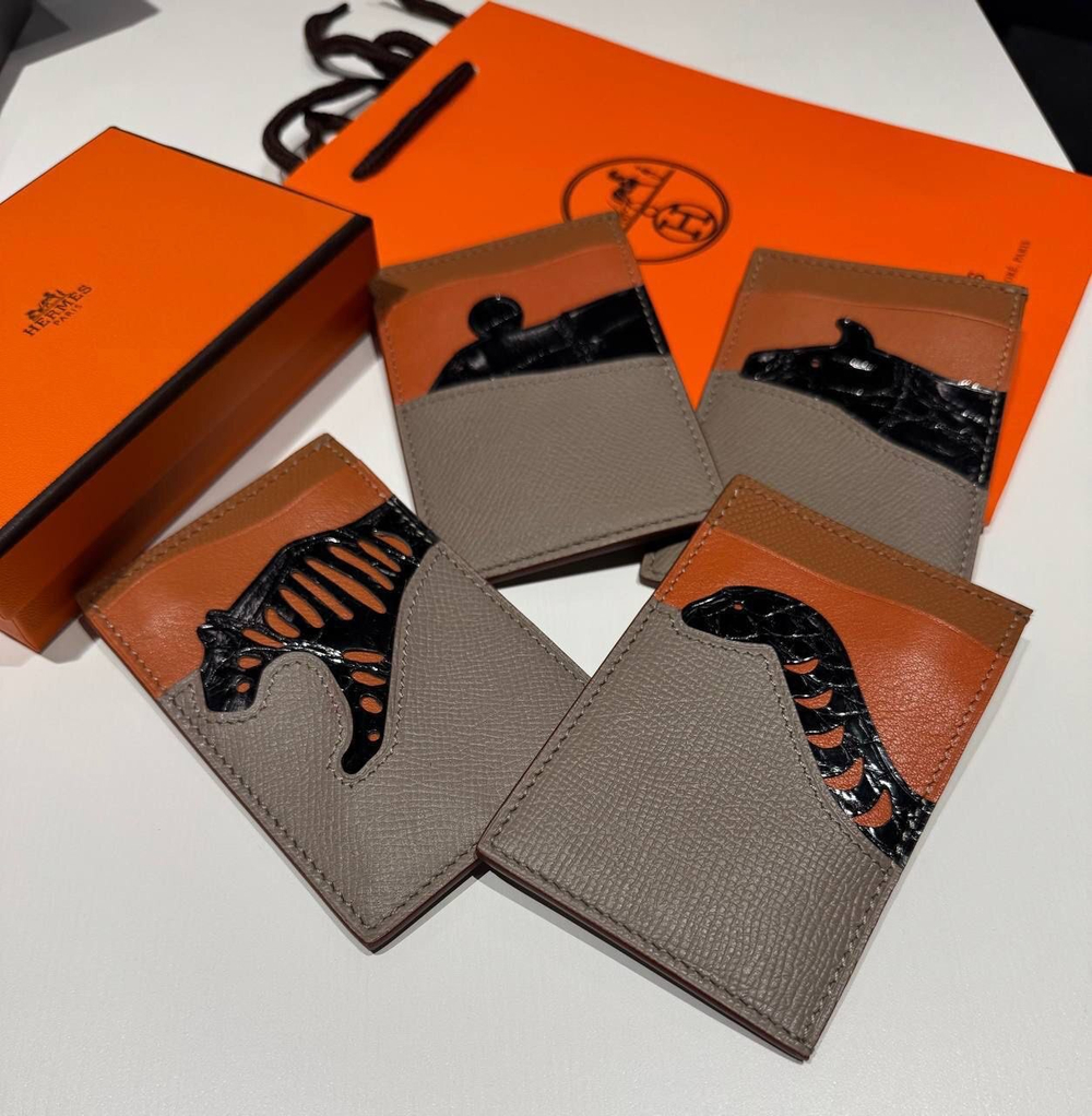 Картхолдер Hermes вставка из кожи крокодила
