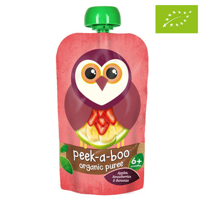 Детское органическое пюре Peek-a-boo из яблок, бананов, клубники 113 г