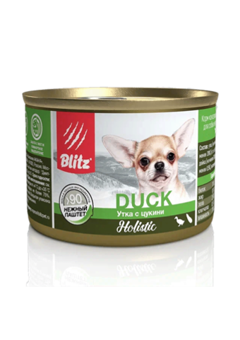 Влажный корм консервы Blitz Holistic Small Breed Duck with Zucchini «Утка с цукини» консервированный корм для собак мелких пород всех возрастов 24шт 200гр