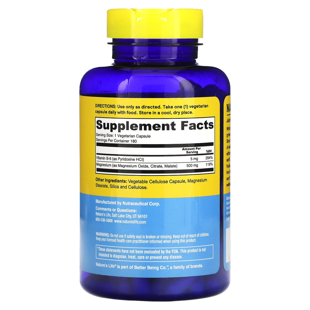 Nature's Life, Обновляющий магний, 500 мг, 180 растительных капсул