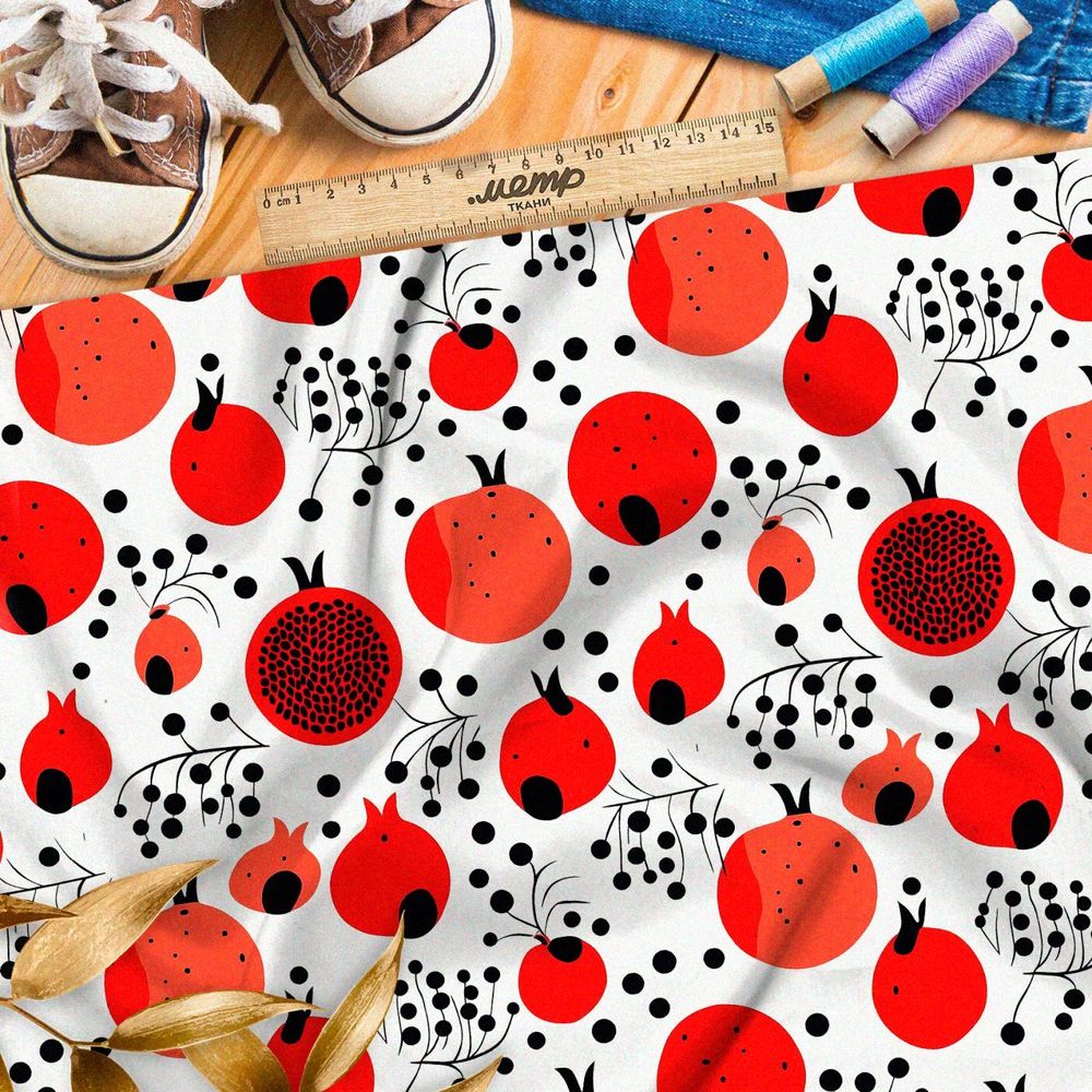 Ткань премиум атлас фантазийные фрукты