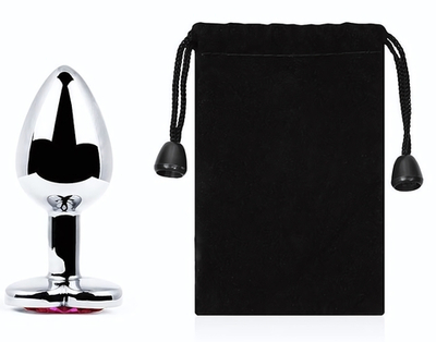 Серебристая анальная пробка с розовым кристаллом-сердечком - 7 см. (Цвет: розовый)