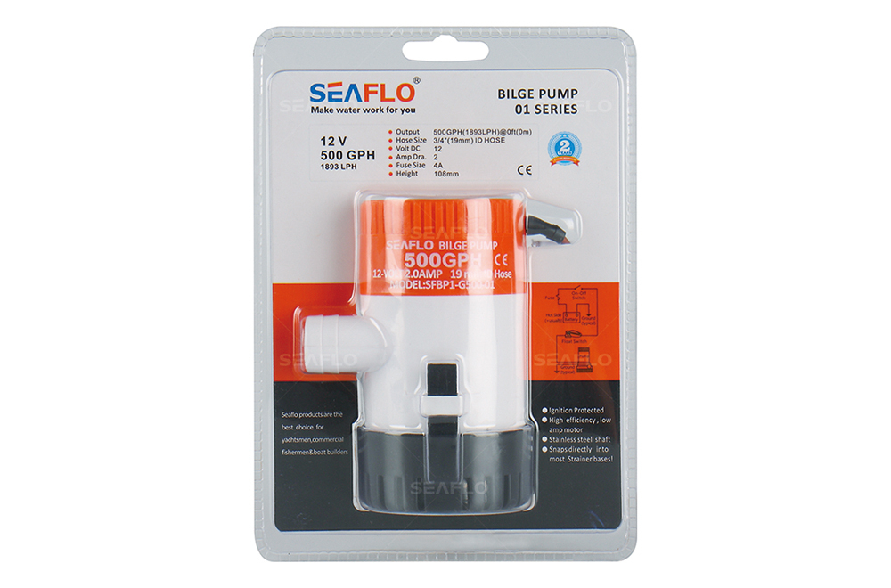 Помпа в/о SeaFlo 12B 500GPH non-auto (632(1,5м)-2339 л/ч)