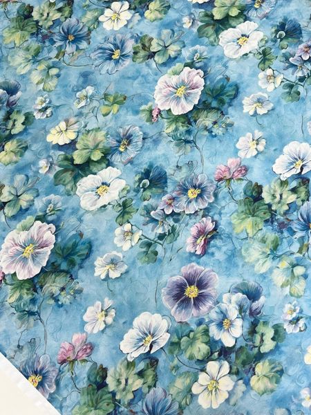 В ПУТИ, АКВАРЕЛЬНЫЕ ФИАЛКИ НА ГОЛУБОМ ФОНЕ - 100% ХЛОПОК 4