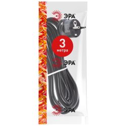 Шнур сетевой с вилкой ЭРА UX-3x0,75-3m-B с заземлением 3м ПВС 3x0,75мм2 черный